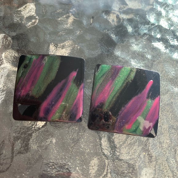 Painted black, green, pink earrings - Picture 4 of 4